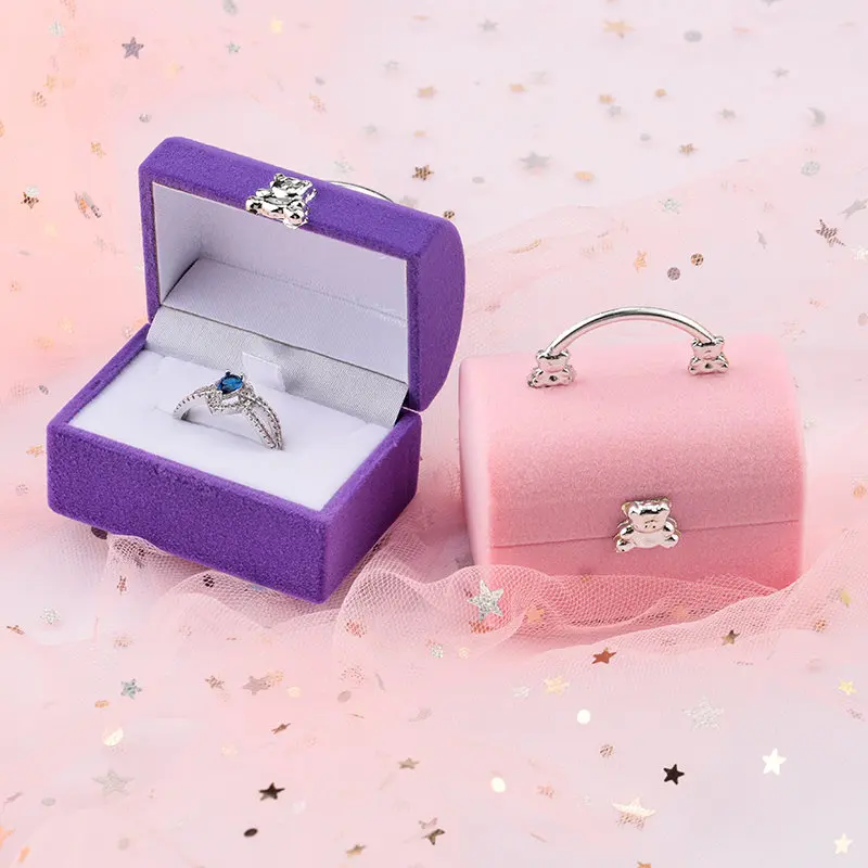 1 Piece Small Jewelry Box Velvet wedding Ring box Necklace Display Box Cute Bear Gift box Container Case for Jewelry Packaging