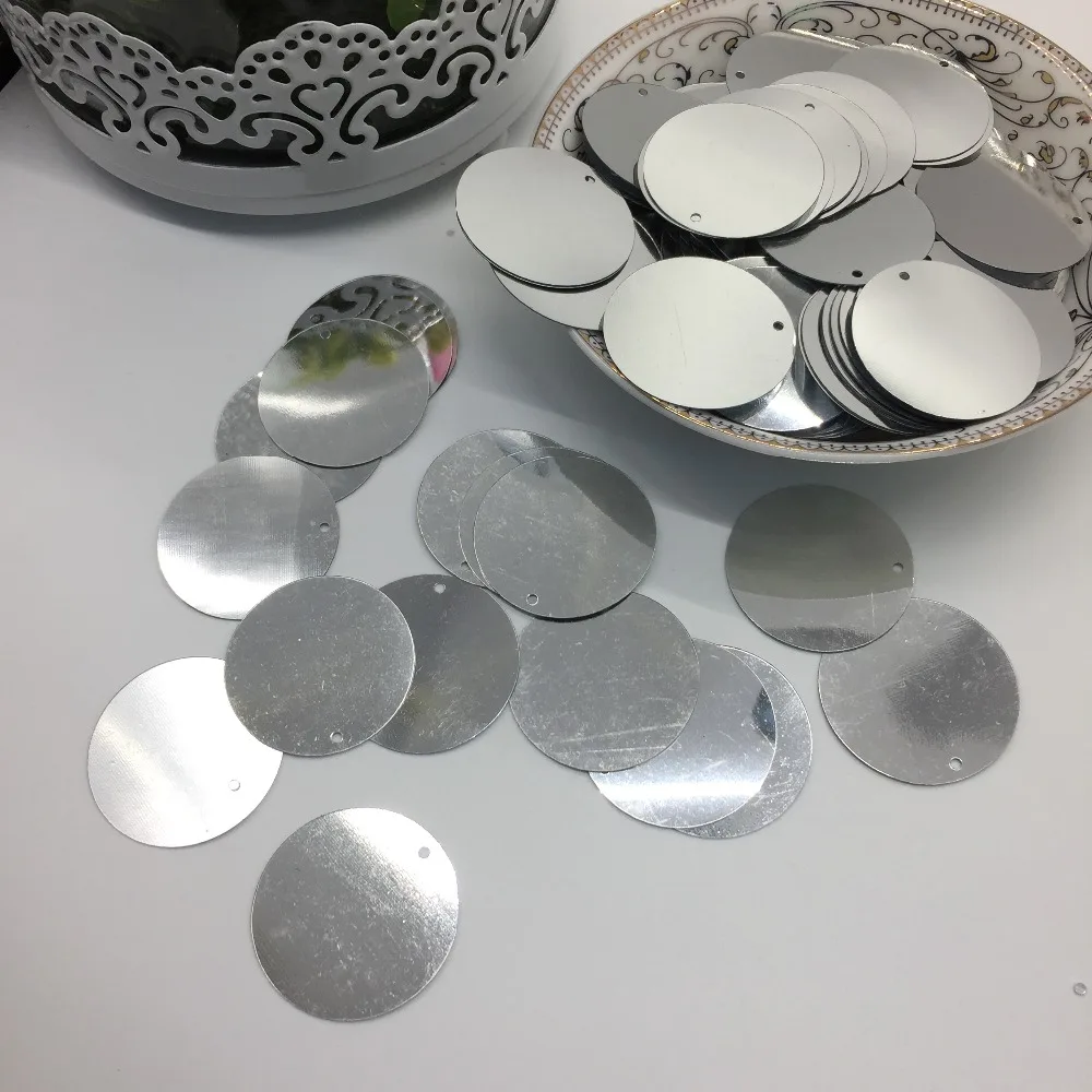 60g 60mm  Large Silver Round Sequins 60mm PVC Flat Sequins Decoration 2 Side Holes For Clothing Crafts DIY Accessory Sequins