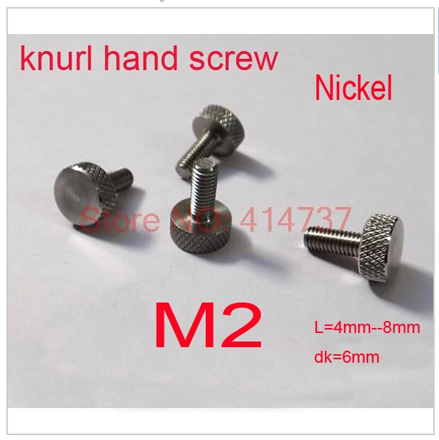 

50pcs/lot High Quality M2 Caliper adjust positioning screw flat head knurl hand screw Length 4mm--8mm