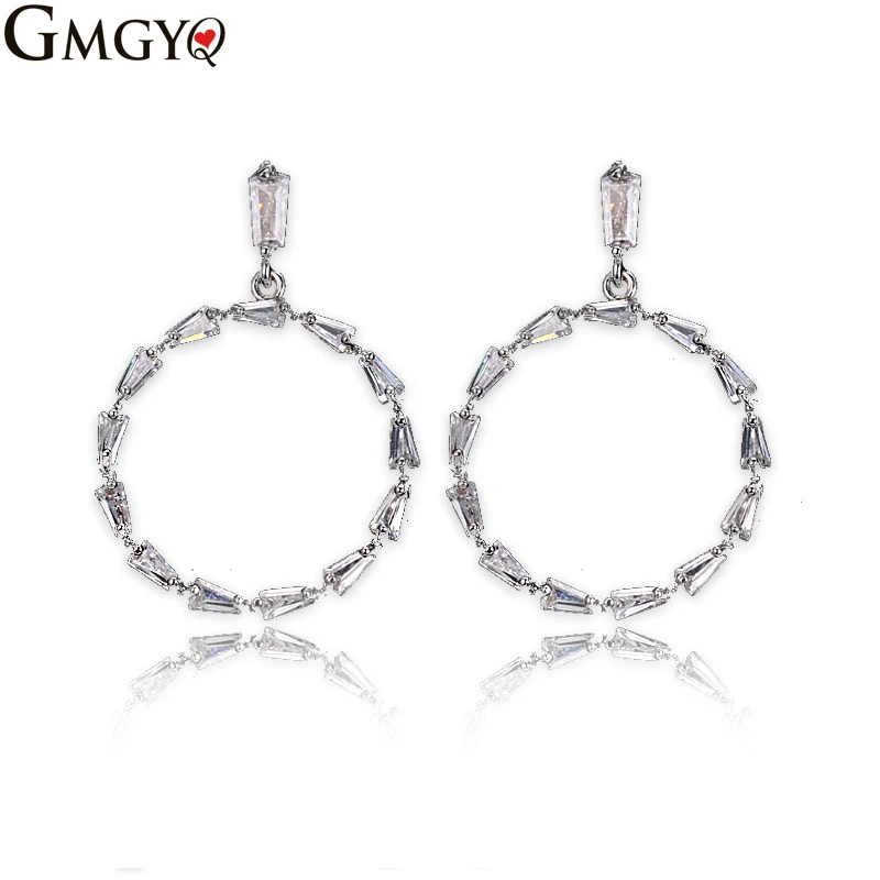 GMGYQ Nieuwe Trapezium Zirkoon Oorbellen Fashion CC Vorm Kristal Steen Oorbellen Voor Vrouwen Korean Style Women Jewelry