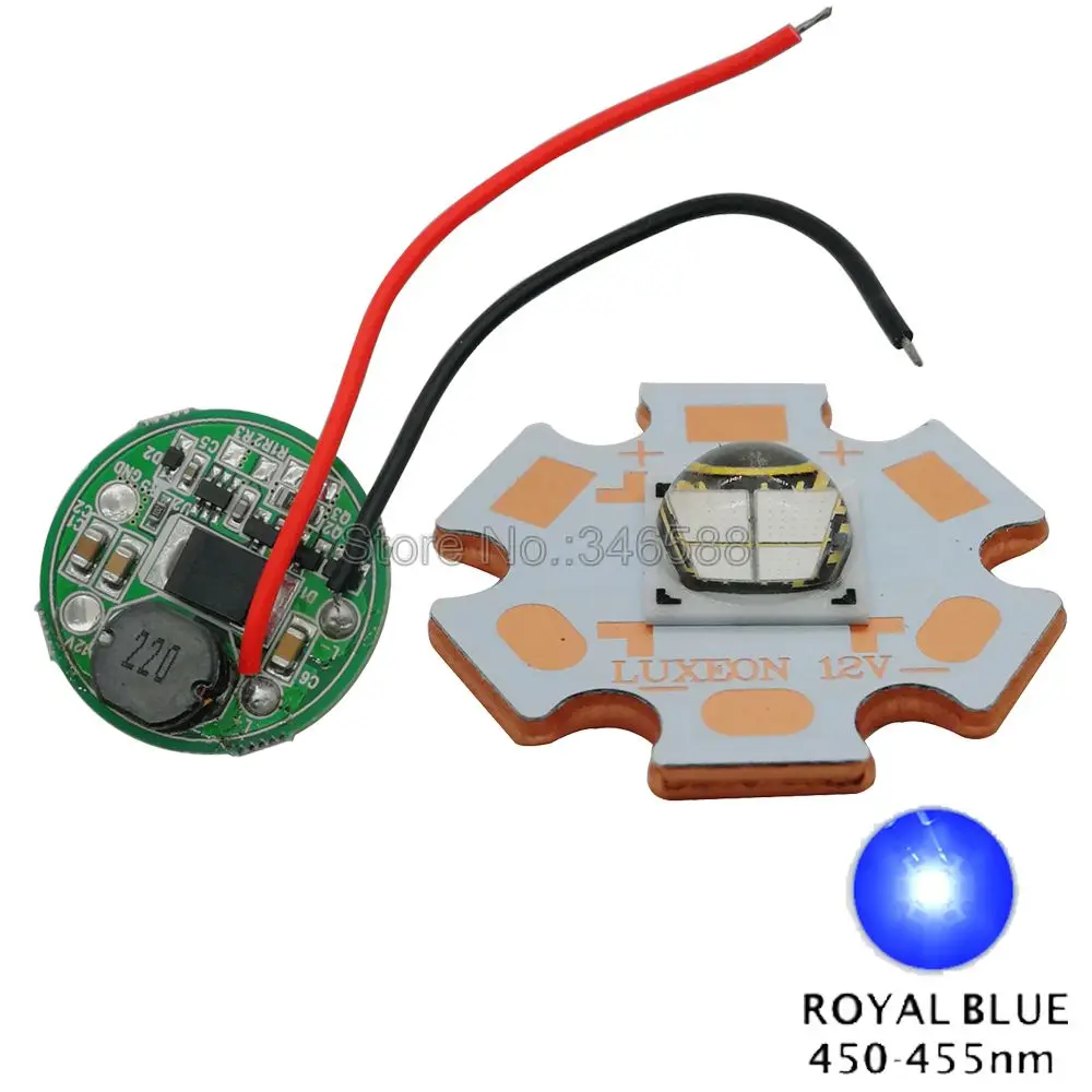 

12W 7070 Rebel ES Royal blue 450nm - 455nm 12V 1A High Power LED Light 20mm 16mm Copper PCB + 28mm DC12V -24V 900mA Driver
