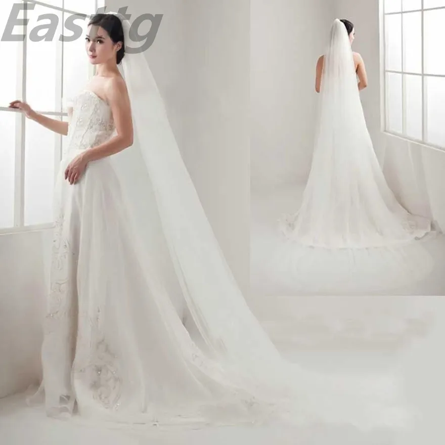 Bianco avorio Champagne eleganti accessori da sposa 3 metri velo da sposa a uno strato veli da sposa semplici con pettine Veu De Noiva