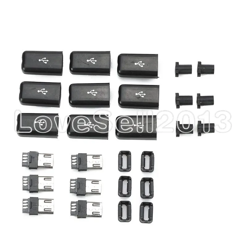 Kit de conectores Micro USB macho con cubiertas, 100 unids/lote, Color negro, Envío Gratis