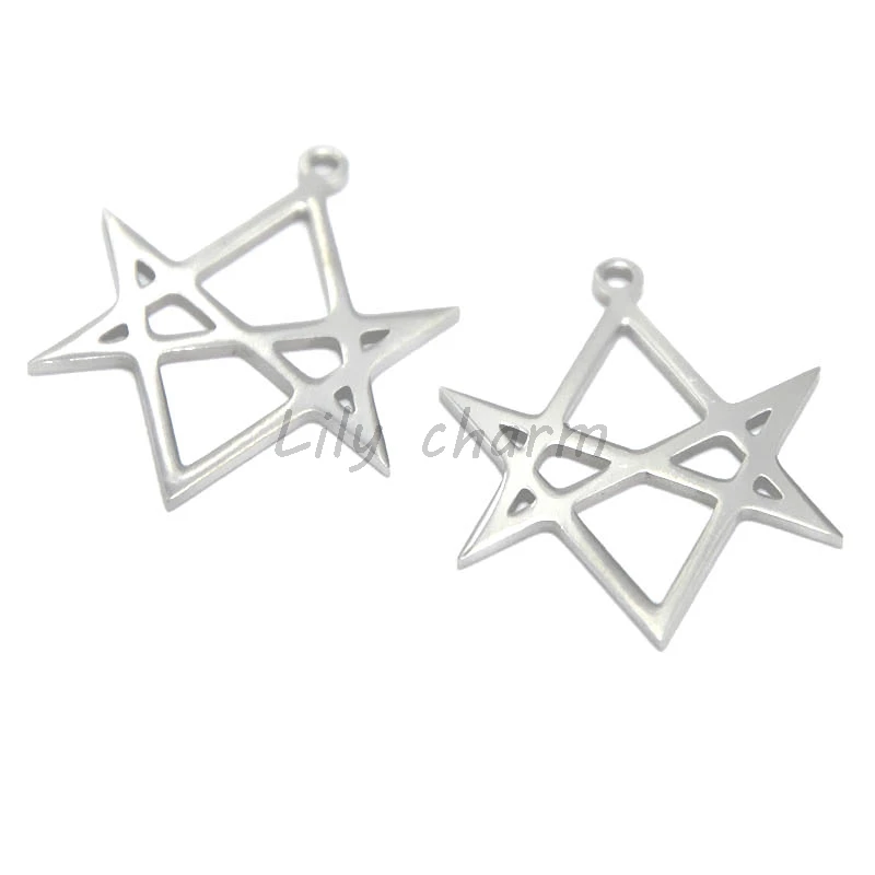 5pcs/lot Unicursal Hexagram Symbol Pendant Stainless Steel Emblem Amulet Talisman Charm Aleister Crowley Charm pendant 21x27mm