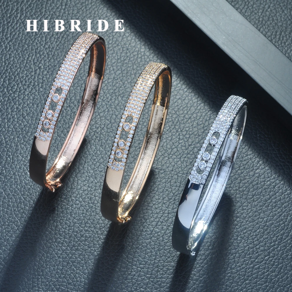 

HIBRIDE Luxury AAA Cubic Zirconia Pave Cuff Bangle&Bracelet Jewelry Adjustable Bangle Fashion Jewelry for Women Party GiftsB-145