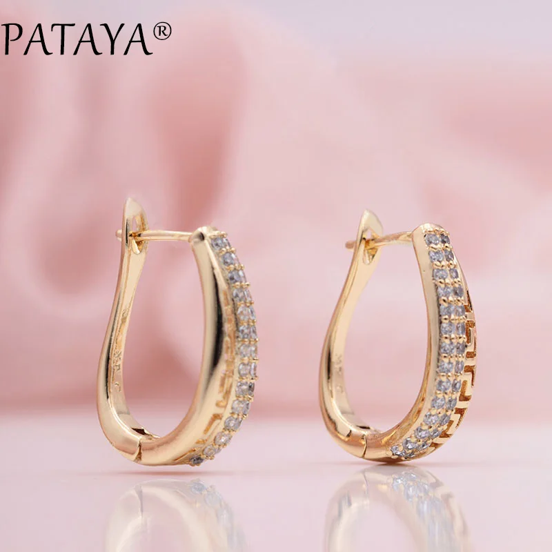 PATAYA New 585 Rose Gold Color Micro-wax Inlay Natural Zircon Big Long Dangle Earrings Women Hollow Wedding Luxury Fine Jewelry