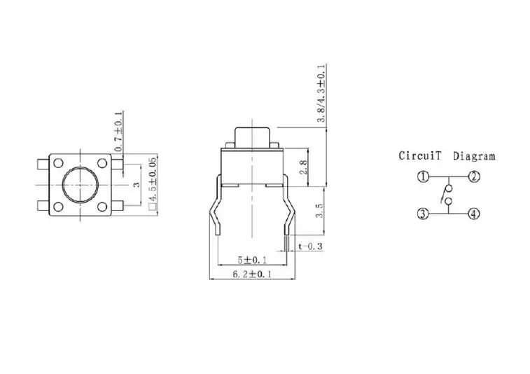 4.5x4.5mm Panel PCB Momentary Tactile Tact Mini Push Button Switch DIP 4pin 4.5x4.5x3.8/4.3/5/6/7/8/9/10 MM 4.5*4.5*3.8MM -10MM