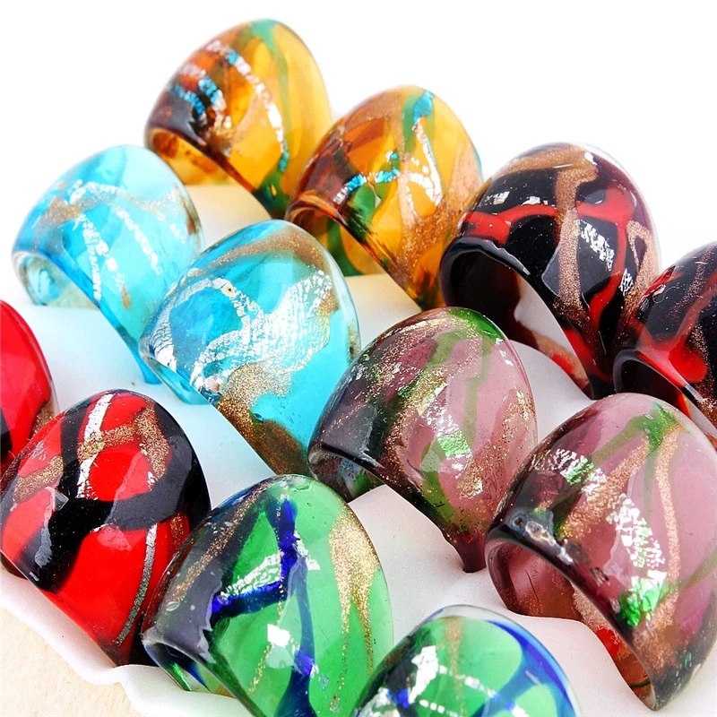 QianBei الموضة اليدوية بالجملة 12 قطعة مزيج اللون زجاج مورانو خواتم للنساء حفلة هدية شحن مجاني 7-9