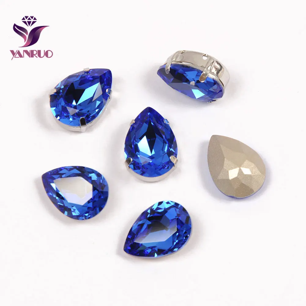 

YANRUO Teardrop Sapphire Fancy Claw Rhinestones Ornaments Diamond Bling Stones Crystals For Crafts Sewn on Clothes Decor