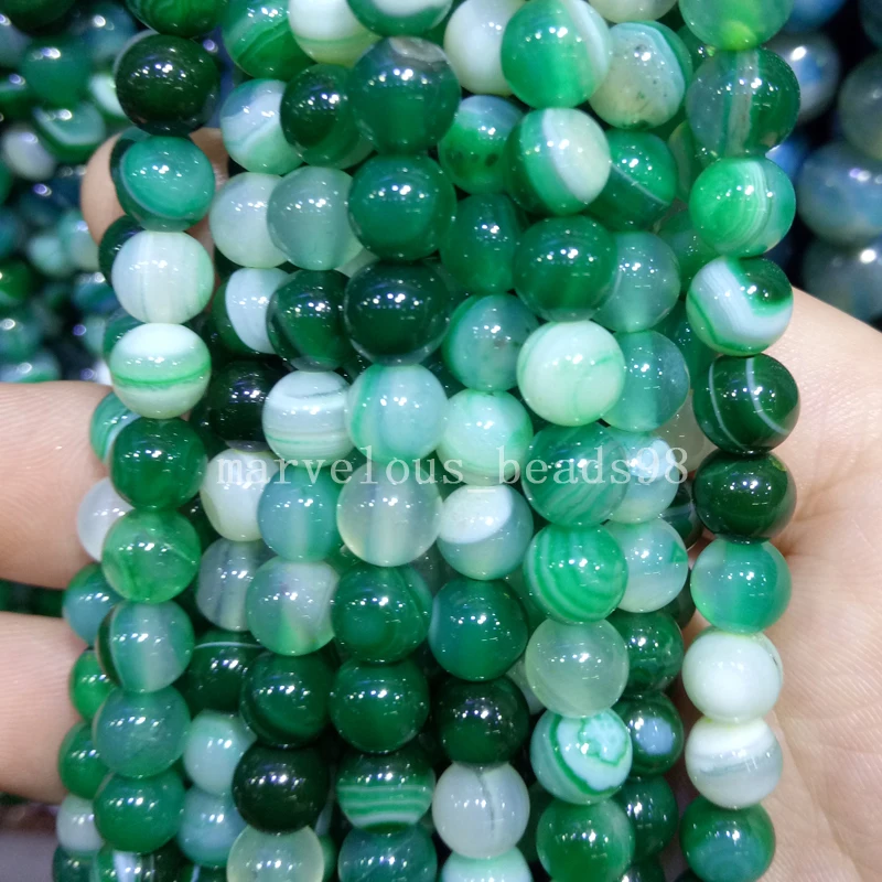 Fashion Jewelry 6mm Green Stripes Veins Carnelian Round Global Art Loose Beads L 15.5