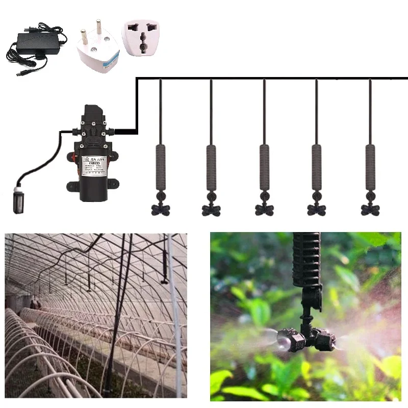 8/11mm to 4/7mm Hose 12V DC Water Pump Greenhouse Automatic Irrigation Cooling System Cross Atomization Nozzle Watering Kits