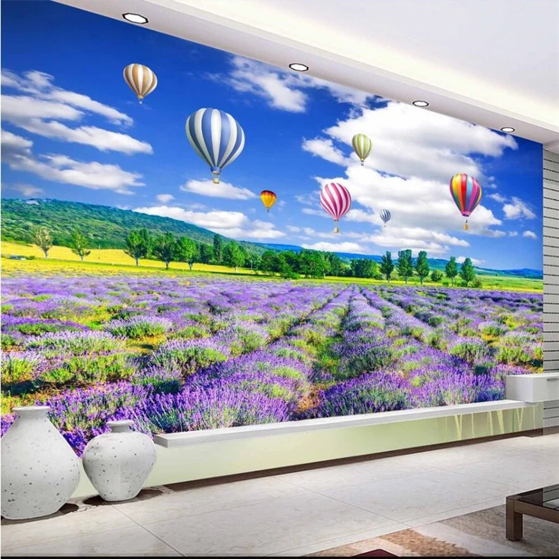 

wellyu Lavender Flower Sea Beautiful Landscape 3D Wall Custom Large Mural Green Wallpaper papel de parede para quarto