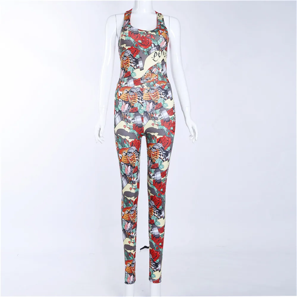 1 Piece Sexy Yoga Sport Jumpsuits Backless Female Gym Clothes Flower Print Running Fitness Workout Set Sport Yoga Set For Women