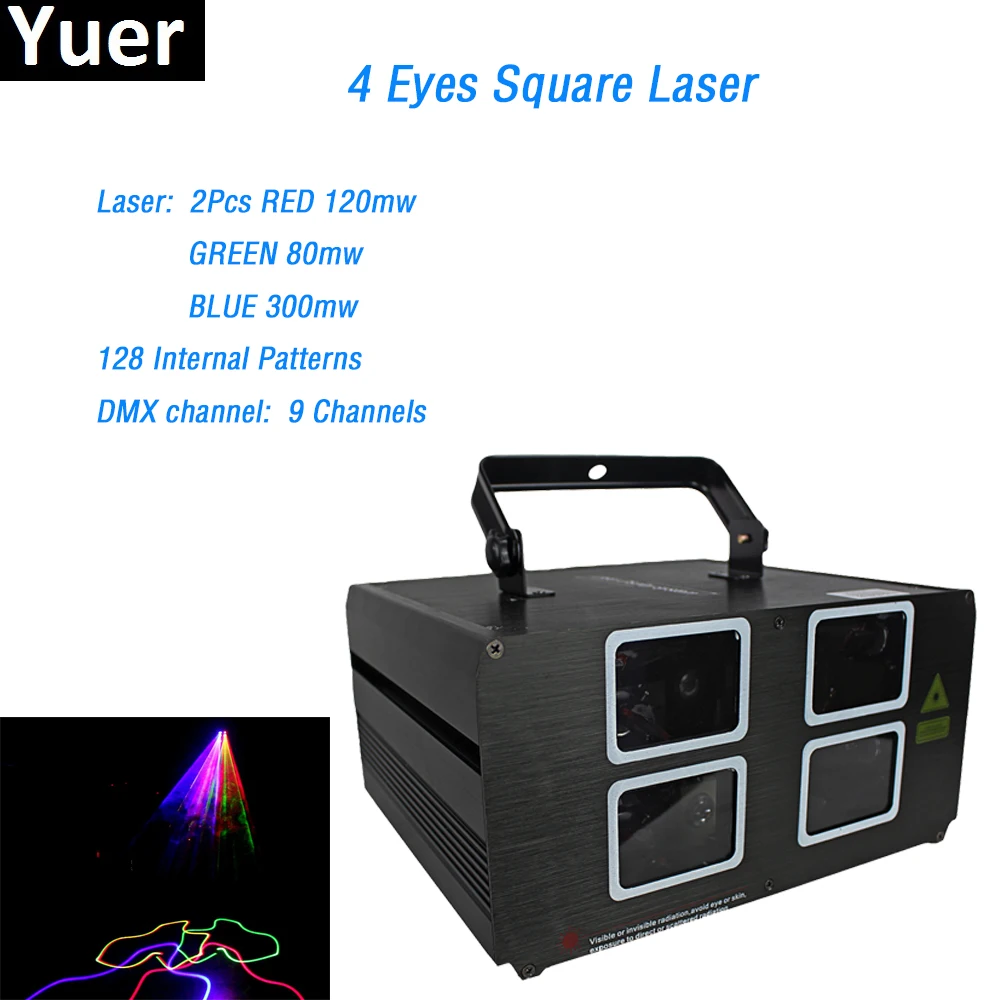 

60W 4 Lens Red Green Blue RGB Beam Laser Light DMX 512 Professional DJ Party Show Club Holiday Home Bar Disco Stage Lighting