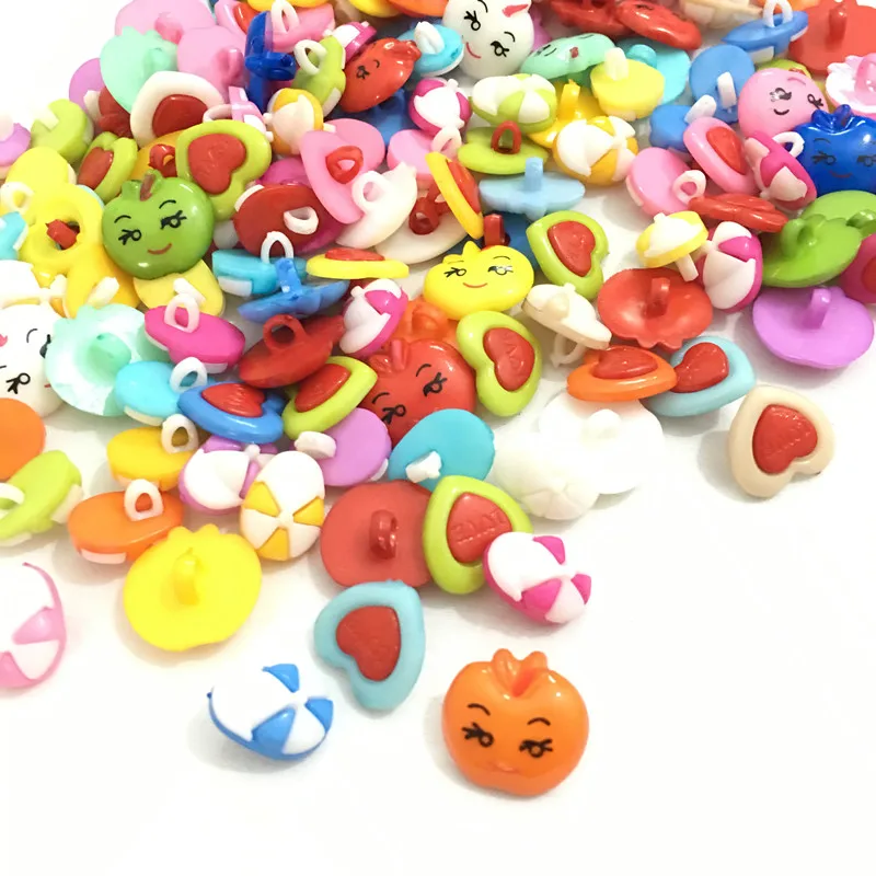 100PCS Mix colors Plastic Apple Hat Heart ladybug mix shape buttons 1 hole Sewing children Buttons  7NK190