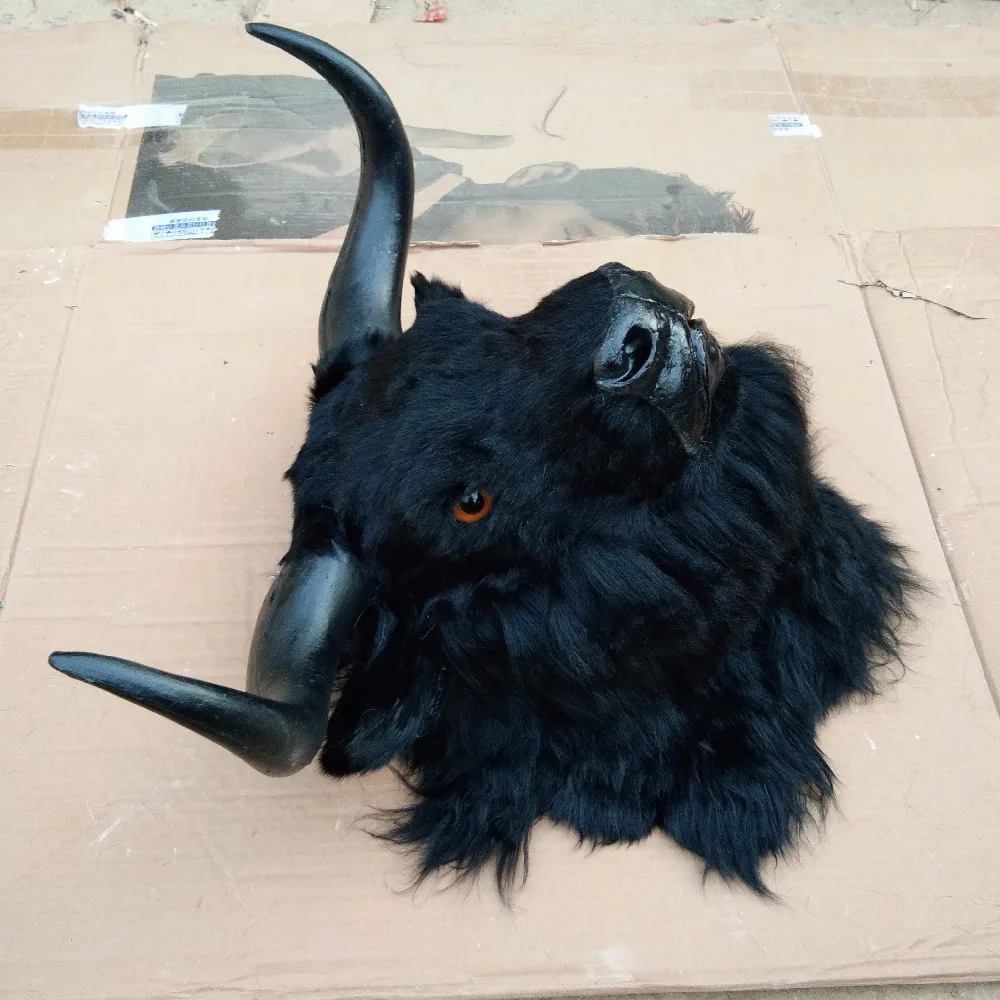 big simulation yak 's head 48x54cm hard model polyethylene& furs black yak wall pandent handicraft home decoration gift s2654