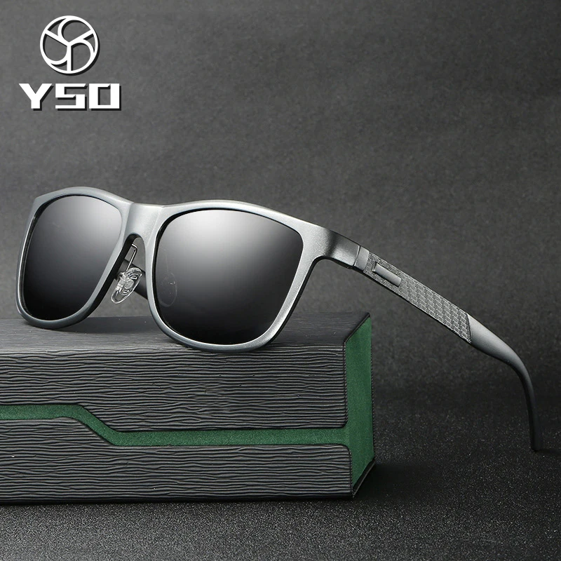 

YSO Polarized Sunglasses Men UV400 Aluminium Magnesium Frame Sunglasses Driving Square Design Brand Glasses Goggles For Men 8587