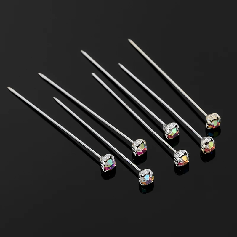 YFJEWE Women Fashion Handmade Dress Pins Round Crystal Head Dressmaking Pins Weddings Corsage Florists Sewing 72Pcs/Box H007