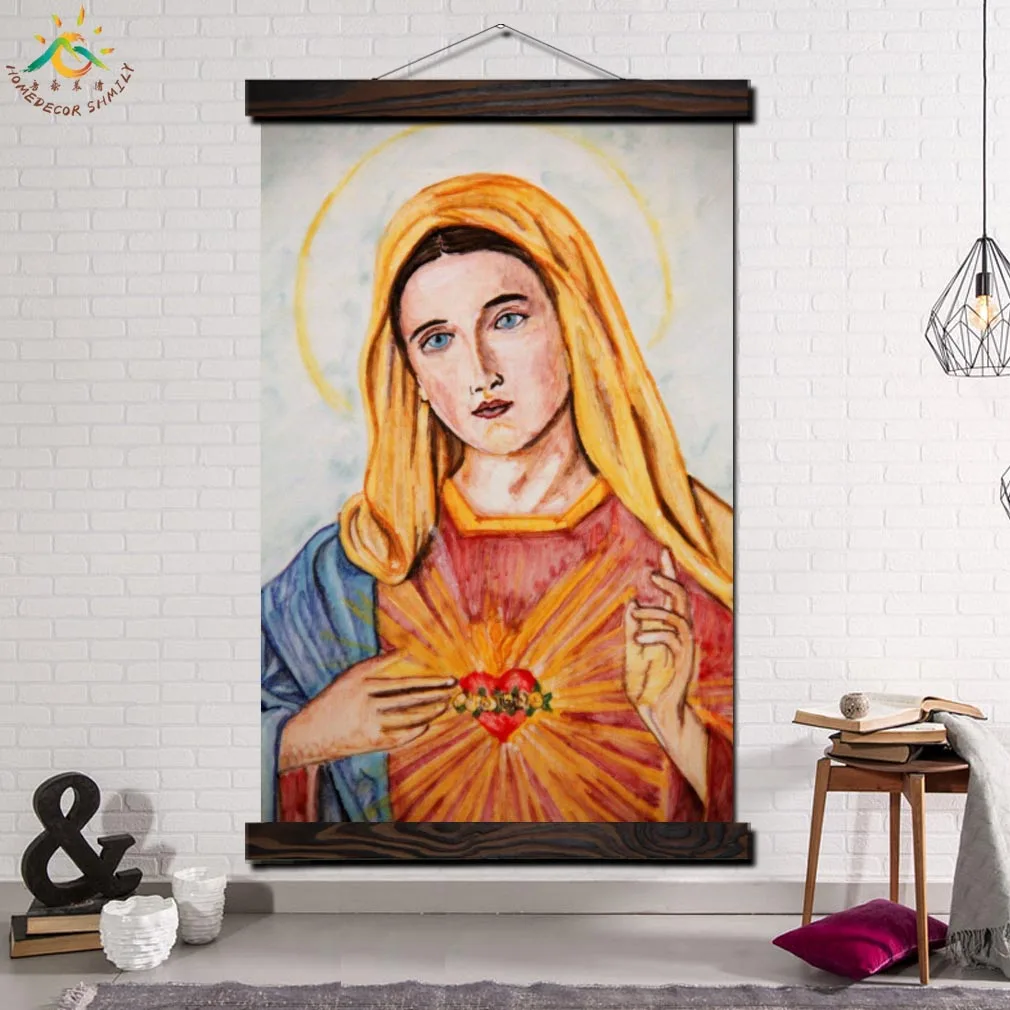 

Sacred Heart of Mary Modern Wall Art Print Picture And Poster Framed Hanging Scroll Canvas Painting Home Decor Madonna