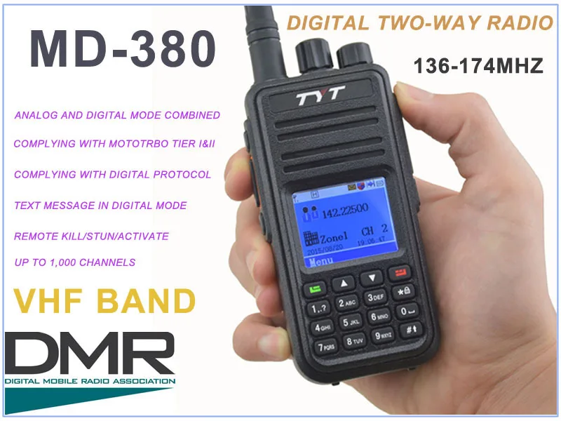 TYT Tytera MD-380 VHF 136-174 МГц цифровая портативная двухсторонняя радиостанция DMR