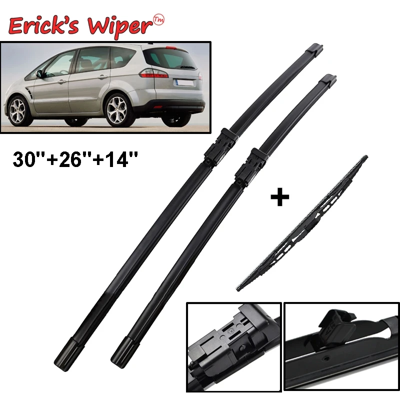 Erick\'s Wiper LHD Front & Rear Wiper Blades Set For Ford S-Max Smax 2006 - 2008 Windshield Windscreen Window Brushes 30\