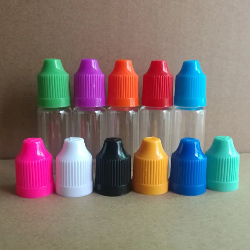 200Pcs 10ml PET Clear Refillable Bottle With Childproof Cap And Long Thin Tips Small Dropper Vials