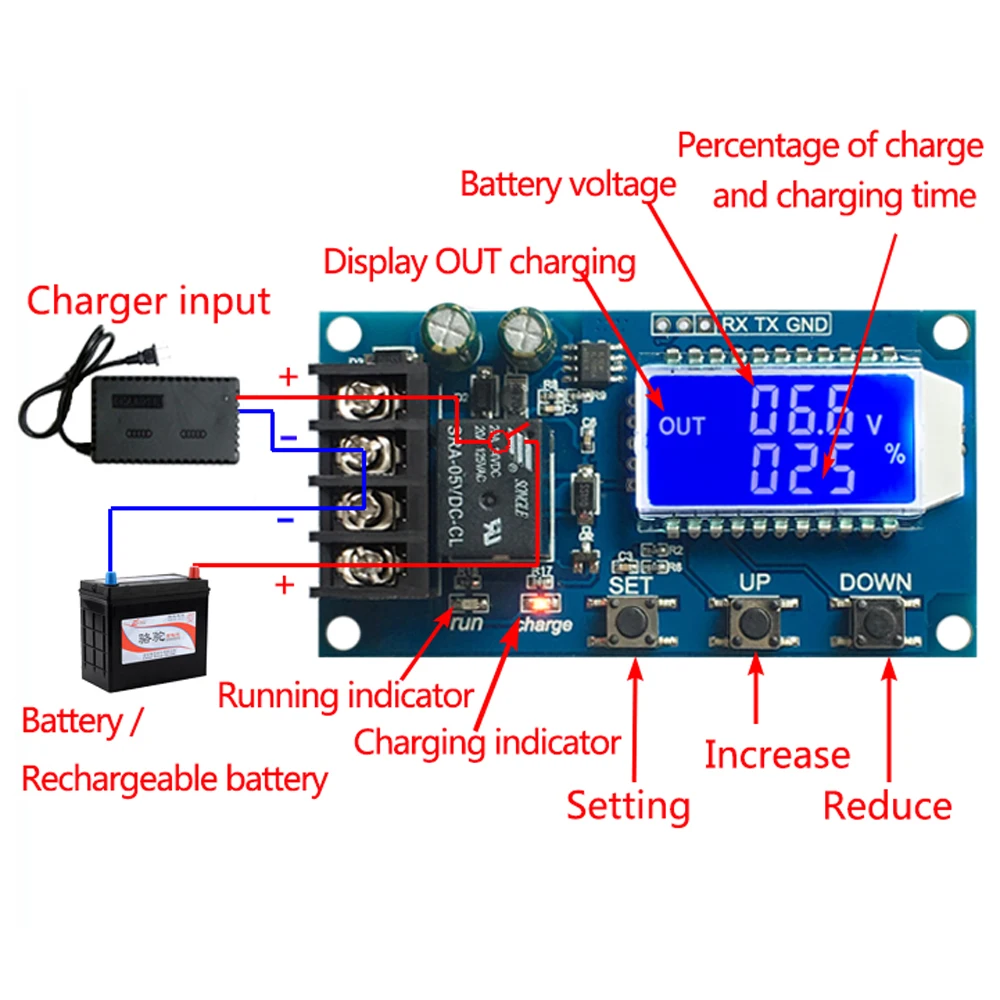 10A 6-60V Battery Charge Controller Protection Board Lithium LCD Display Integrated Circuit Overcharge Protection Control Module