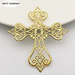 Zestig Towfish 20 Stuks 54*60Mm Metalen Filigraan Cross Bloemen Slice Charms Basisafstelling Sieraden Diy Componenten Filigraan charms