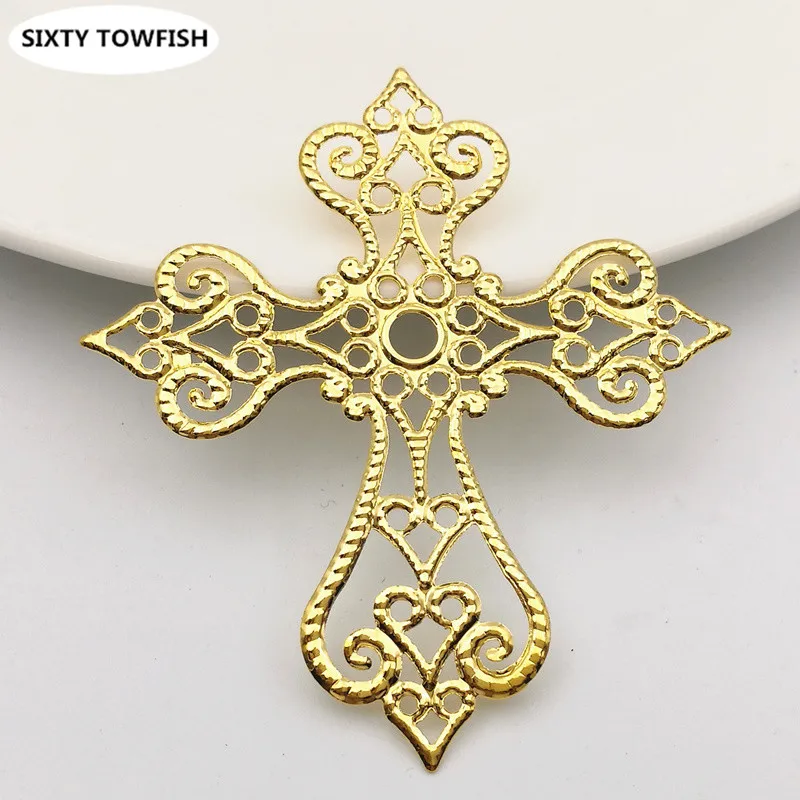 SIXTY TOWFISH 20 sztuk 54*60mm Metalowe ażurowe krzyże kwiatowe, elementy do wyrobu biżuterii DIY, bazy do zawieszek, ażurowe ozdoby.