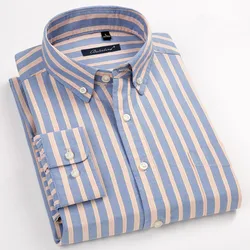 100% Katoen Oxford Heren Shirts Hoge Kwaliteit Gestreepte Business Casual Zachte Jurk Sociale Shirts Regular Fit Mannelijke Shirt Big Size 8XL