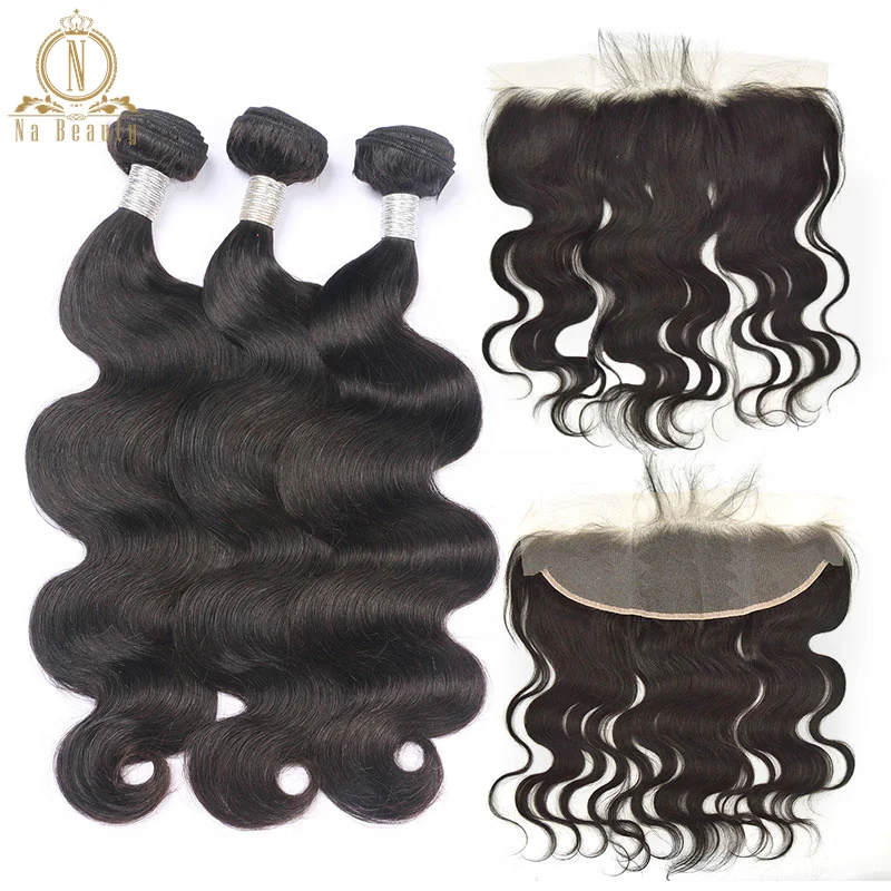 Body Wave Hair Bundles With Transparent Lace Frontal Peruvian Remy Human Hair Weave Pre Plucked Clear Lace Frontal With Bundles