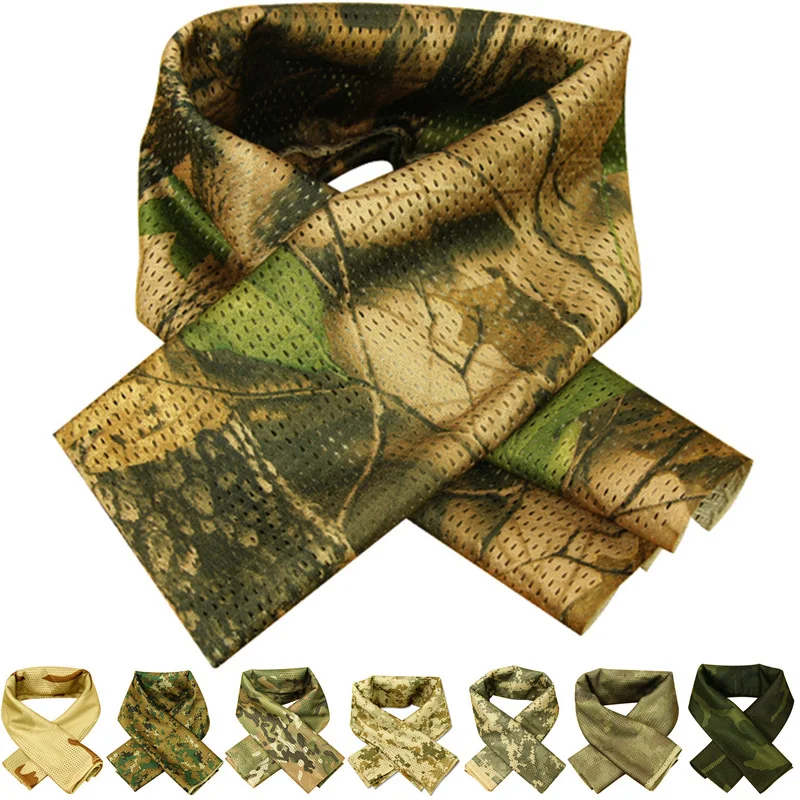 Tactical Military camouflage Scarf Cool Airsoft Tactical Multifunctional  Army Mesh Breathable Scarf Wrap Mask Shemagh Veil