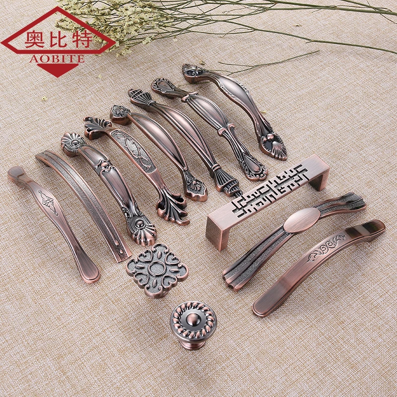 AOBITE European Style Cabinet Closet Handles Rose Gold Antique Luxury Drawer Pulls  Alloy Kitchen Furniture Handle Hardware 377