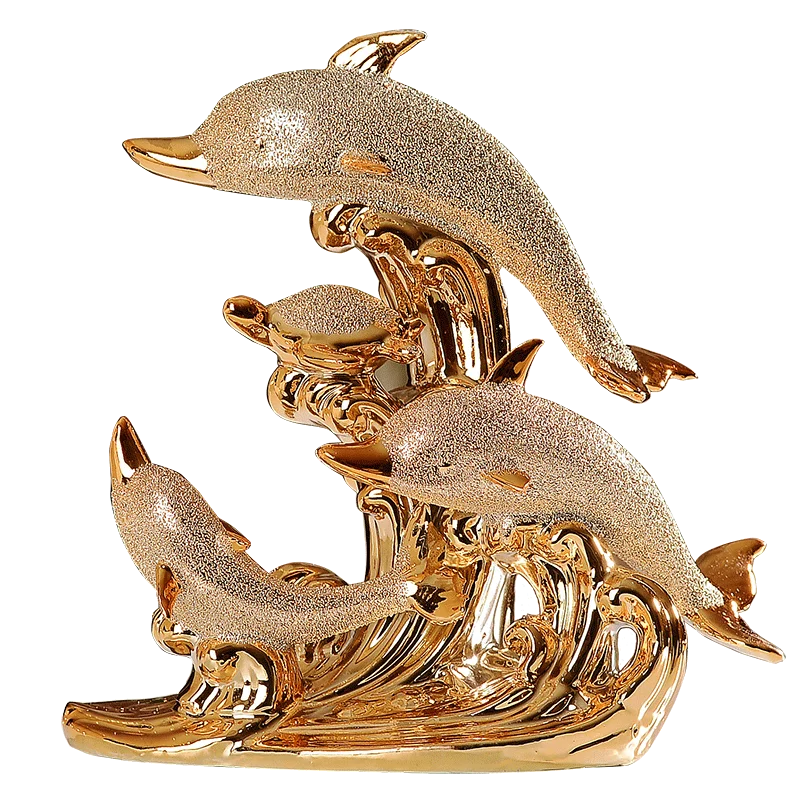 

ceramic craft plated gold dolphins 21x21cm handicraft, creative ornament Home decoration birthday gift a1828