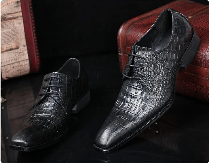 Black red genuine wedding oxford shoes for men alligator crocodile skin square toe business office formal men shoes male lasts