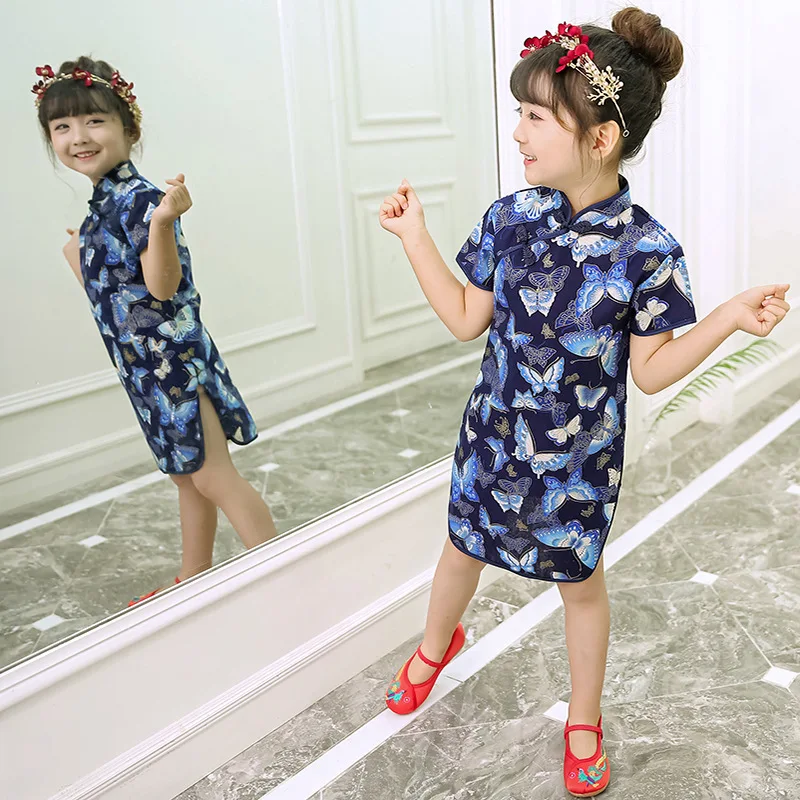 

Butterfly Baby Girl Dresses Summer Fashion Children Qipao Chinese New Year Girl's Cheongsam Clothes Outfits Floral Chi-Pao Dress