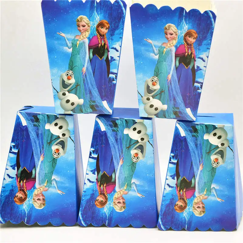 Disney Cartoon Frozen Box 6pcs/Lot Disposable Paper Box Princess Anna Elsa Theme Birthday Party Baby shower Popcorn Box Supplies