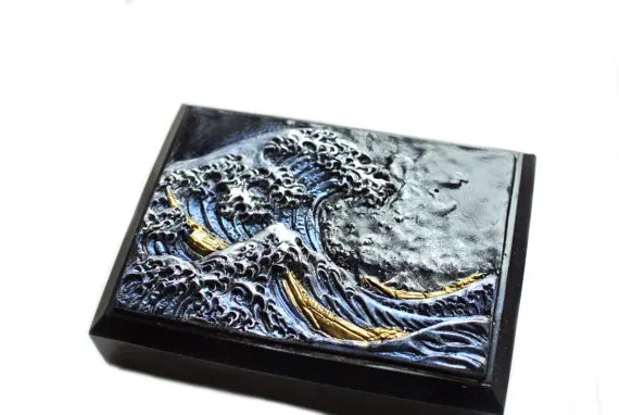 Mold Silicone Dark Great Wave Off Kanagawa Soap Bar Boats Handmade DIY Soap Mould And Gold In Metallic Colors Blue PRZY 001