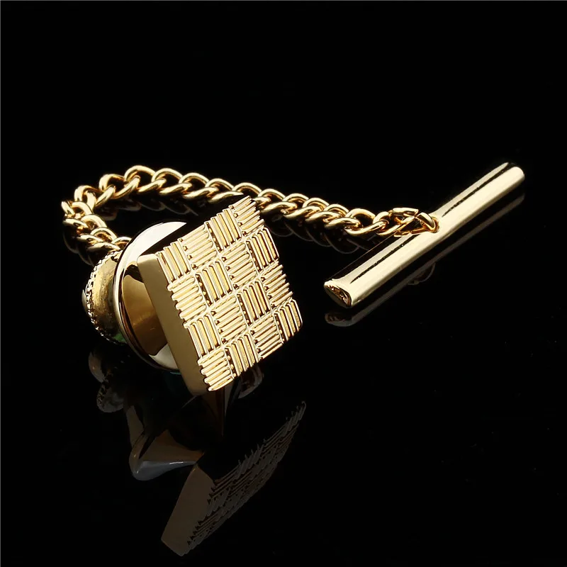 HAWSON Classic Metal Clutch Pin Backs Tie Pin Golden Square Tie Tack with Chain Free Shipping зажим для галстука