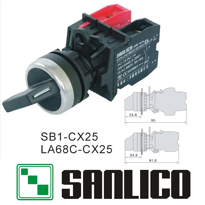 Waterproof Selector Switch Rotary Switch Knob Switch Two or Three Position Long Handle SB1 LA68C M22-CX25 Ø22mm