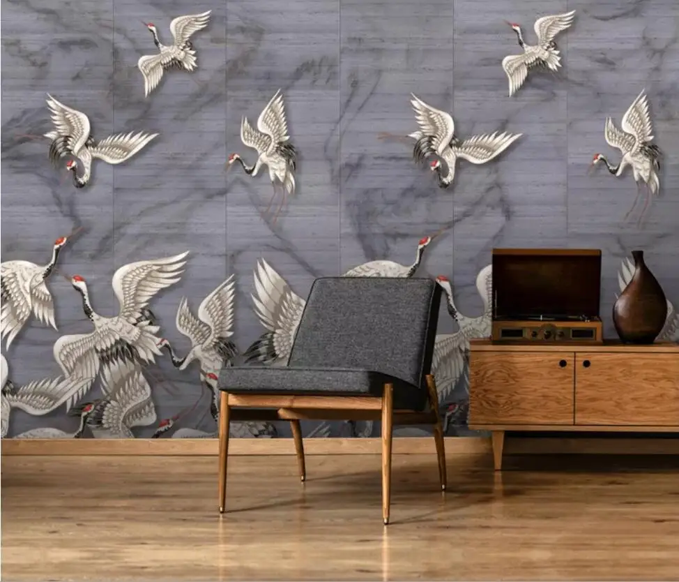 

New Chinese hand-painted auspicious clouds crane white crane classical TV background wall decoration wallpaper murals