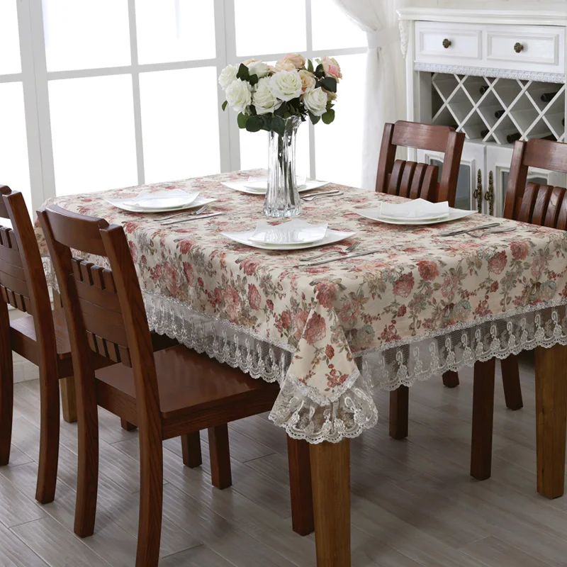 

High Grade Nordic Rural Elegant Vector Flowers Table Cloth Dining Tablecloth Coffee Restaurant Home Decorative Cloth Cover