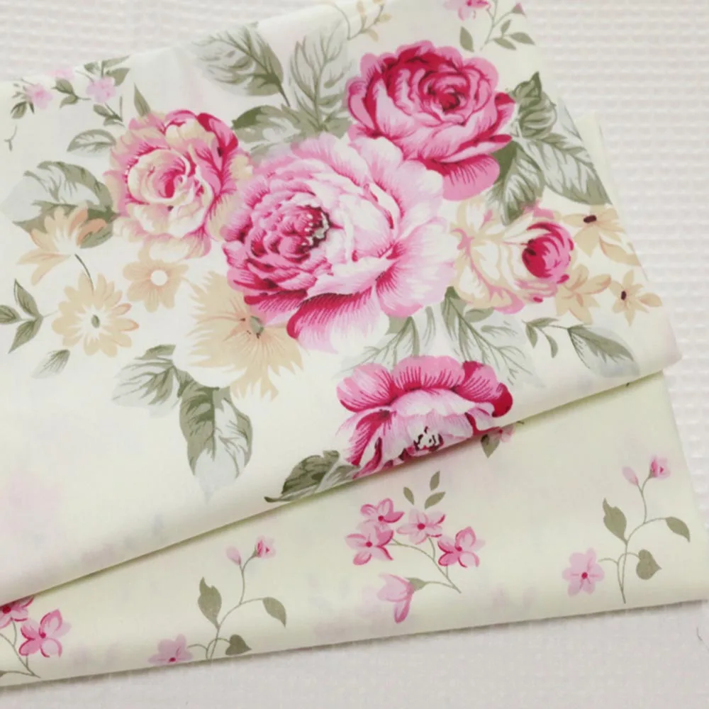 100% cotton twill beige with pink floral flower pastoral  DIY for bedding apparel dress clothes quilting  home decoration cloth