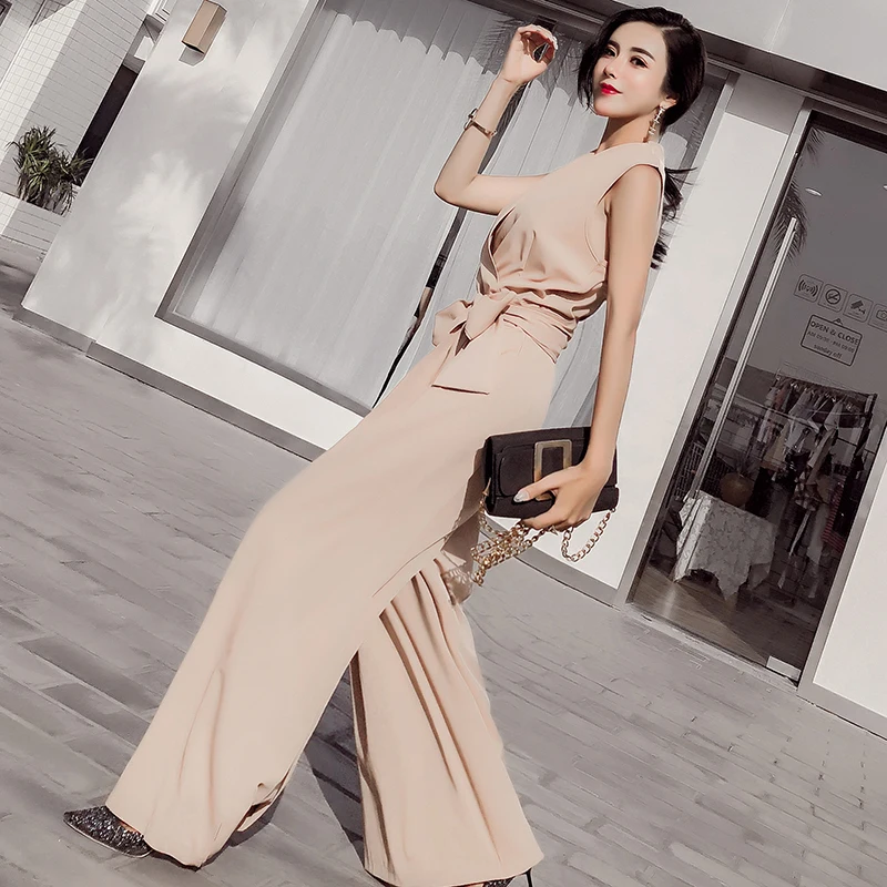 Dames Nieuwe Mode V-hals Jumpsuit Vrouwen Elegante Sexy Boog Rompertjes Hoge Taille Jumpsuit