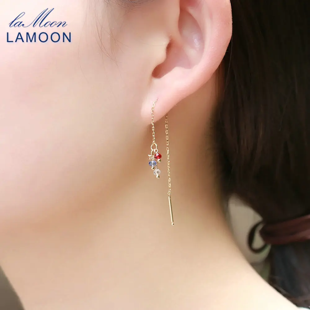 LAMOON Korean Style Tassel S925 Ear Line For Women 3 Color Cubic Zirconia 925 Sterling Silver Drop Earring Fine Jewelry EI070