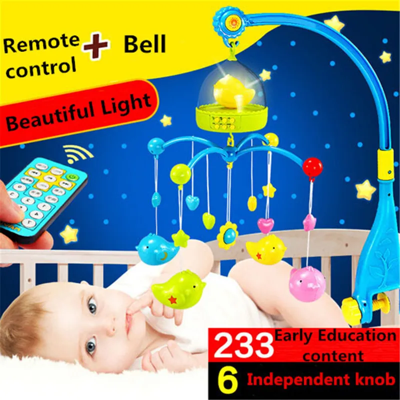 Baby bed bell newborn baby light music bell rotating bed with remote 0-3 year old bedside pendant Early Childhood Education Toys