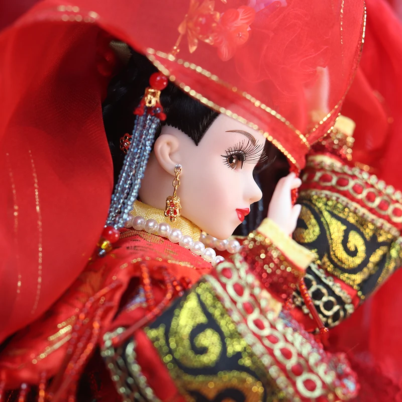 Ancient Chinese Dolls Qing Dynasty Bride Limited Collection Handicrafts Simulation Toy Desktop Decoration Birthday Gift for Girl