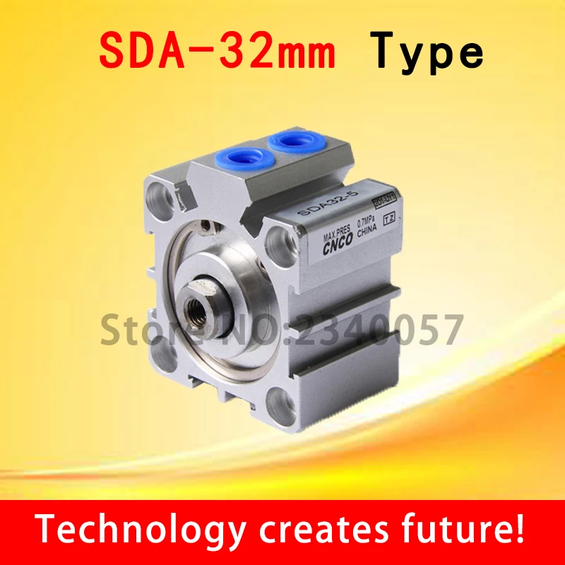 

SDA Type Compact Pneumatic Cylinder 32mm Bore 5/10/15/20/25/30/35/40/45/50mm Stroke Aluminum Alloy Double Action Air Cylinder