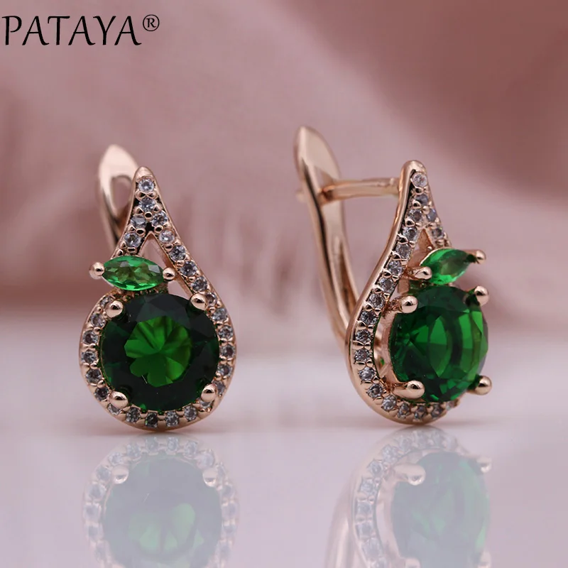 PATAYA 618 Promotion New Green Earrings 585 Rose Gold Color Round Natural Zircon Women Dangle Earrings Horse Eye Fashion Jewelry