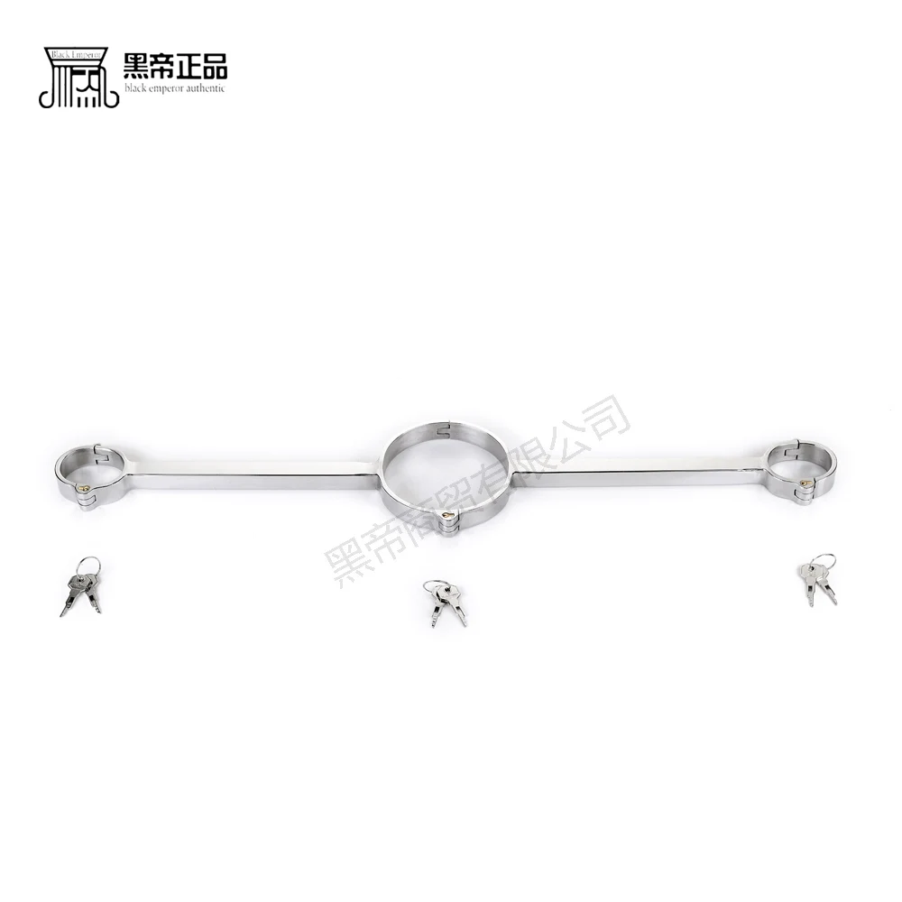 Metal Bondage Lock Neck Collar Hand Cuffs Stainless Steel Slave BDSM Restraints Sex Toys For Couples Spreader Bar Handcuffs